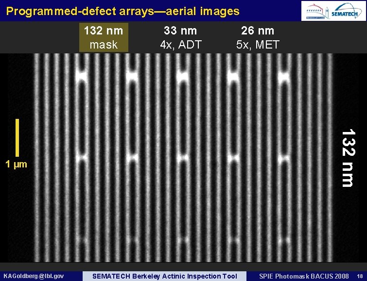 Programmed-defect arrays—aerial images 132 nm mask 33 nm 4 x, ADT 26 nm 5