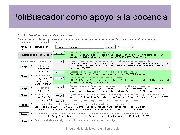 Poli. Buscador como apoyo a la docencia Integrando la biblioteca digital en el aula