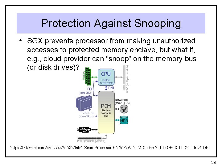 Protection Against Snooping • SGX prevents processor from making unauthorized accesses to protected memory