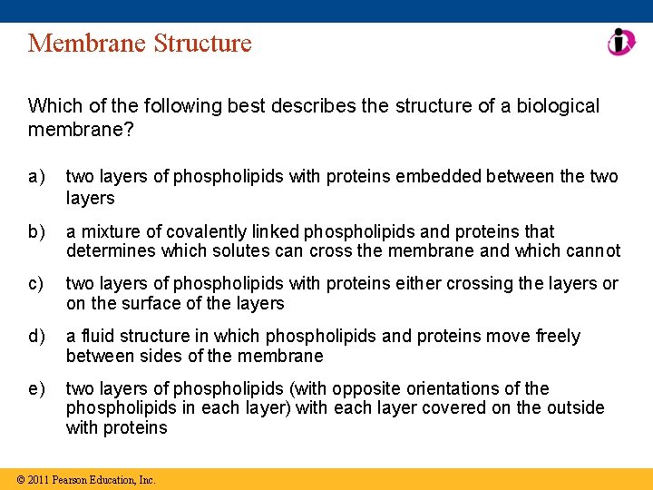 Membrane Structure Which of the following best describes the structure of a biological membrane?