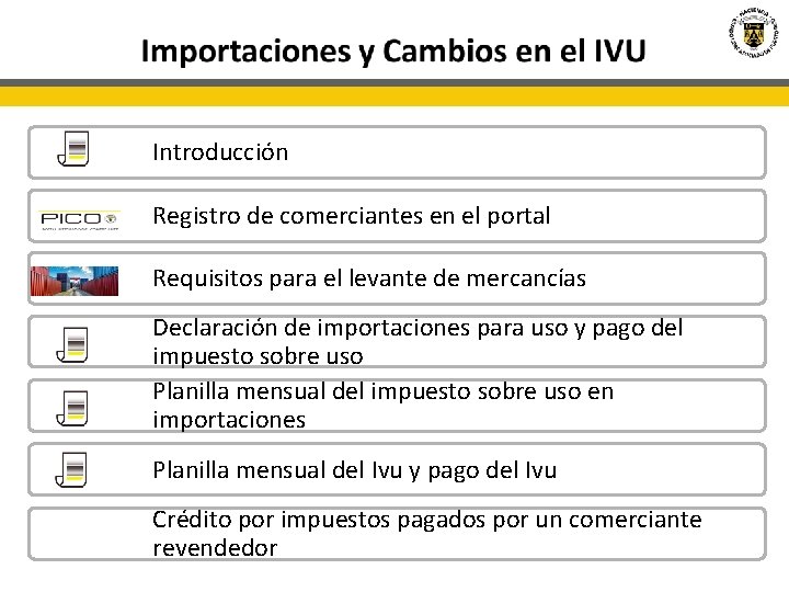 Introducción Registro de comerciantes en el portal Requisitos para el levante de mercancías Declaración