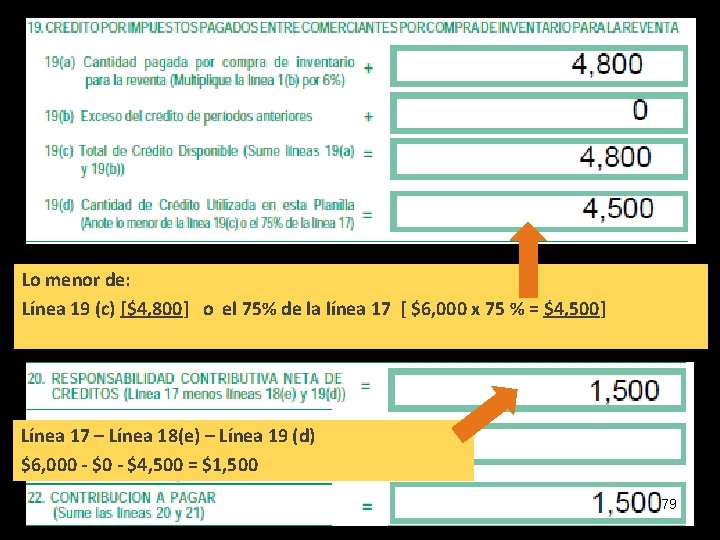 Lo menor de: Línea 19 (c) [$4, 800] o el 75% de la línea