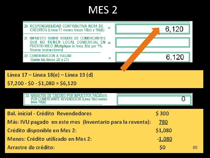 MES 2 Línea 17 – Línea 18(e) – Línea 19 (d) $7, 200 -