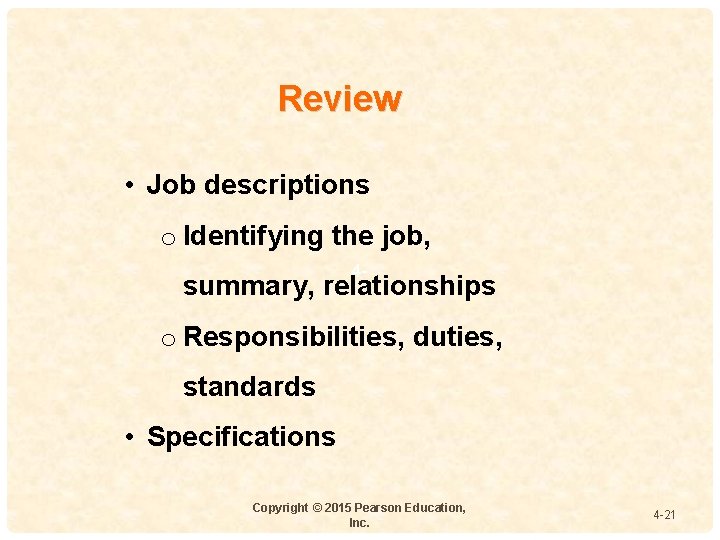 Review • Job descriptions o Identifying the job, 4 - summary, relationships o Responsibilities, Review • Job descriptions o Identifying the job, 4 - summary, relationships o Responsibilities,