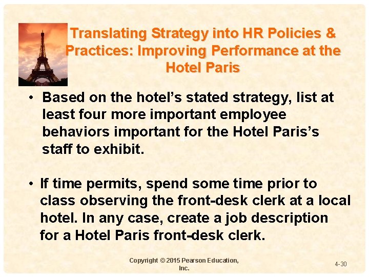 Translating Strategy into HR Policies & Practices: Improving Performance at the Hotel Paris •