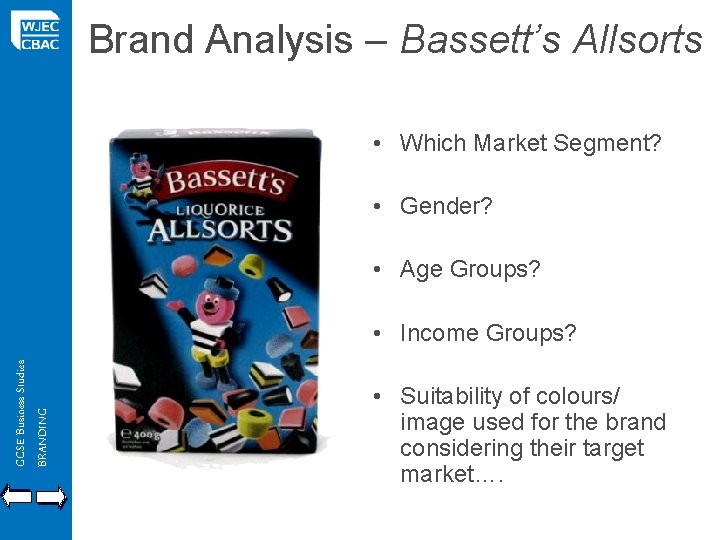 Brand Analysis – Bassett’s Allsorts • Which Market Segment? • Gender? • Age Groups?