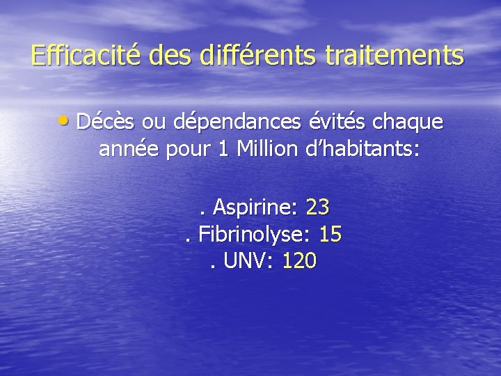 Efficacité des différents traitements • Décès ou dépendances évités chaque année pour 1 Million