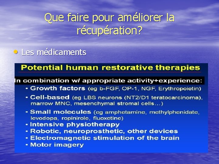 Que faire pour améliorer la récupération? • Les médicaments 