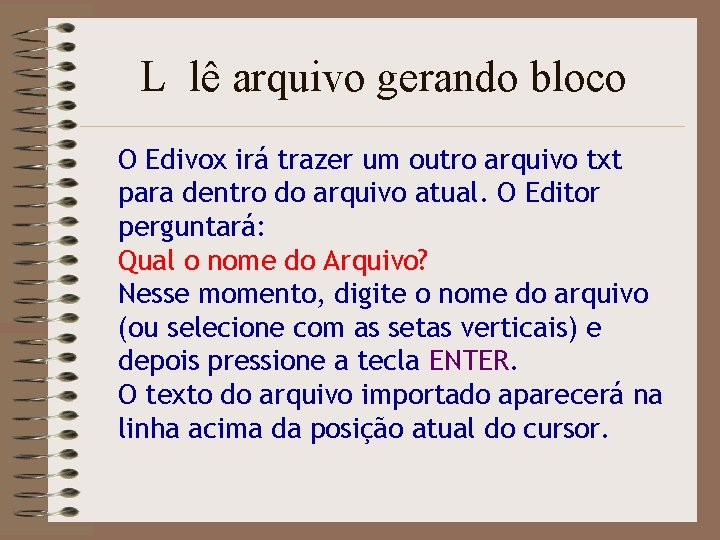 L lê arquivo gerando bloco O Edivox irá trazer um outro arquivo txt para