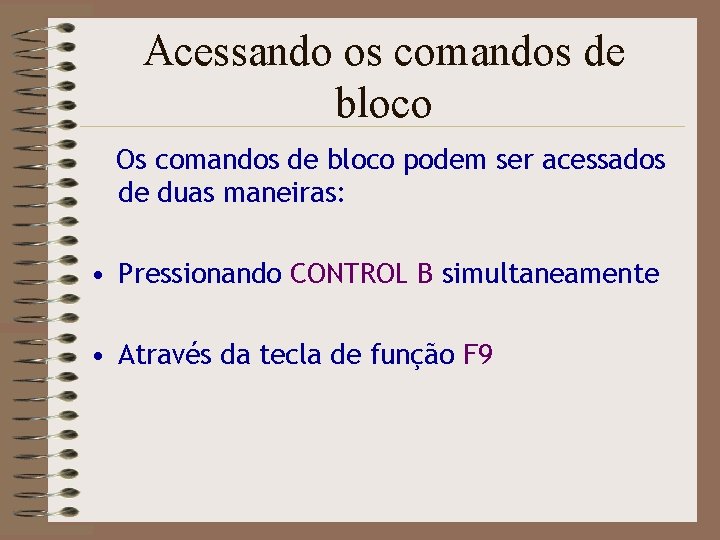 Acessando os comandos de bloco Os comandos de bloco podem ser acessados de duas