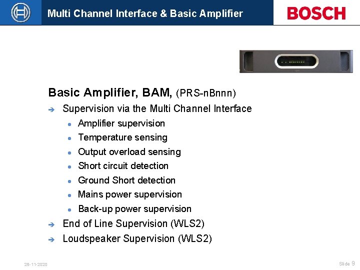 Multi Channel Interface & Basic Amplifier, BAM, (PRS-n. Bnnn) è Supervision via the Multi