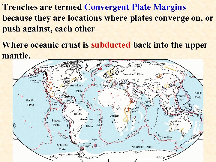 Trenches are termed Convergent Plate Margins because they are locations where plates converge on, Trenches are termed Convergent Plate Margins because they are locations where plates converge on,