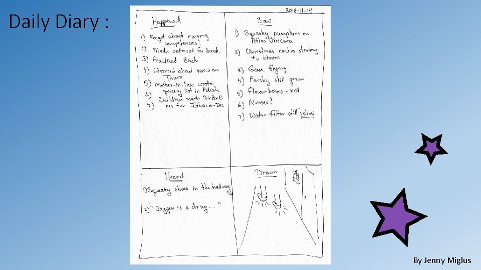 Daily Diary : By Jenny Miglus Daily Diary : By Jenny Miglus