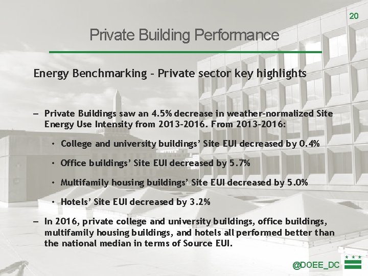 20 Private Building Performance Energy Benchmarking – Private sector key highlights – Private Buildings