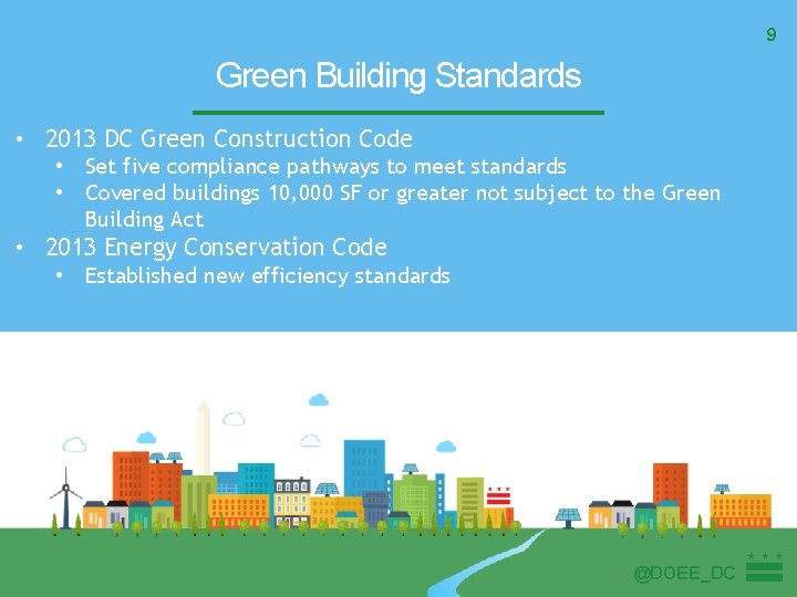 9 Green Building Standards • 2013 DC Green Construction Code • Set five compliance