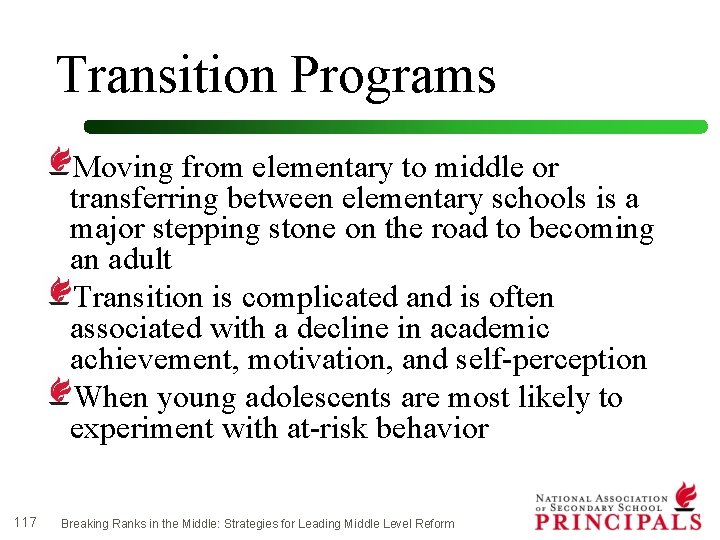 Transition Programs Moving from elementary to middle or transferring between elementary schools is a