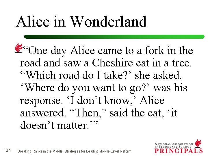 Alice in Wonderland “One day Alice came to a fork in the road and