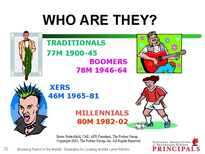 WHO ARE THEY? TRADITIONALS 77 M 1900 -45 BOOMERS 78 M 1946 -64 XERS