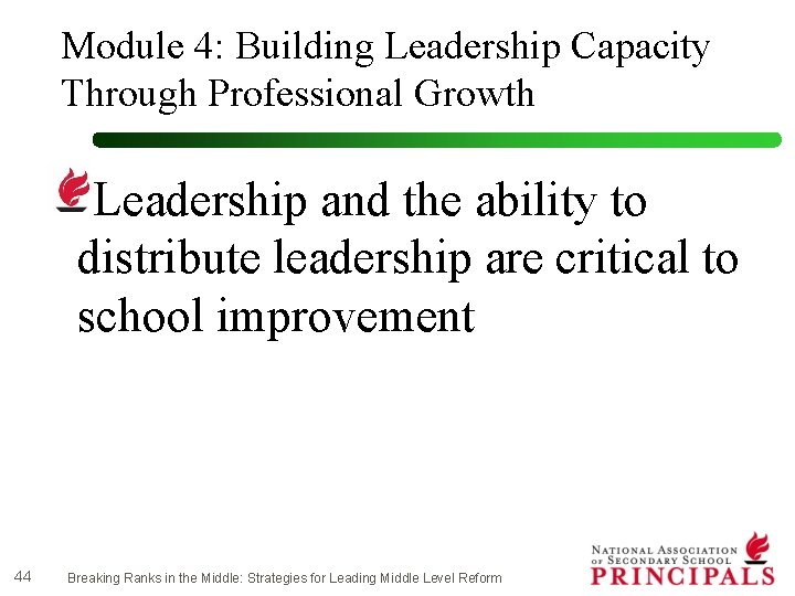 Module 4: Building Leadership Capacity Through Professional Growth Leadership and the ability to distribute