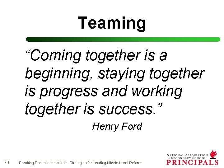 Teaming “Coming together is a beginning, staying together is progress and working together is