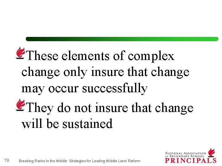 These elements of complex change only insure that change may occur successfully They do