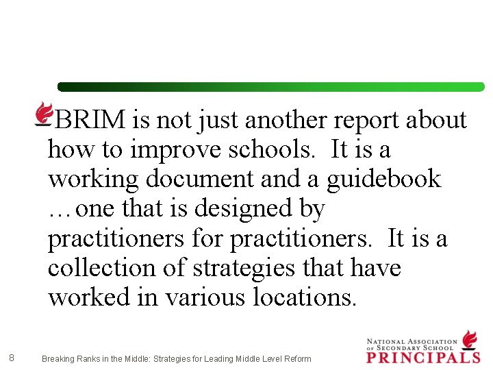 BRIM is not just another report about how to improve schools. It is a