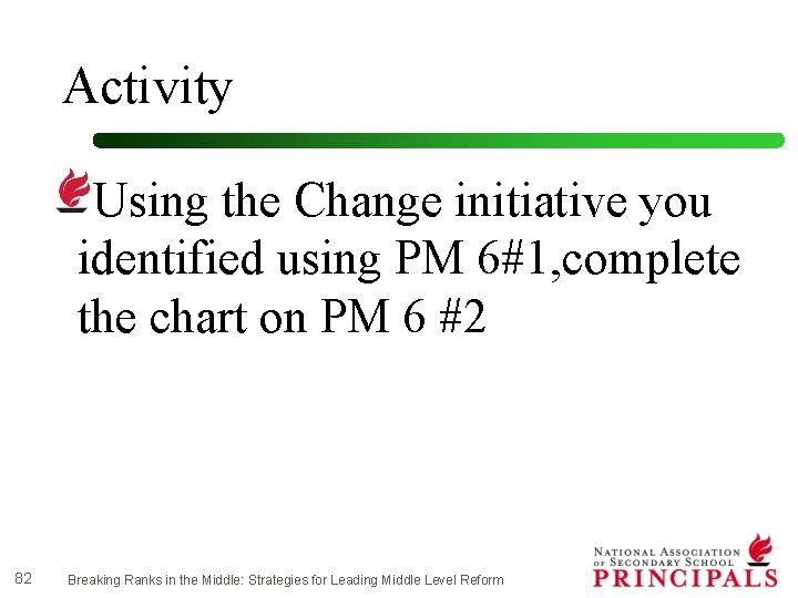 Activity Using the Change initiative you identified using PM 6#1, complete the chart on