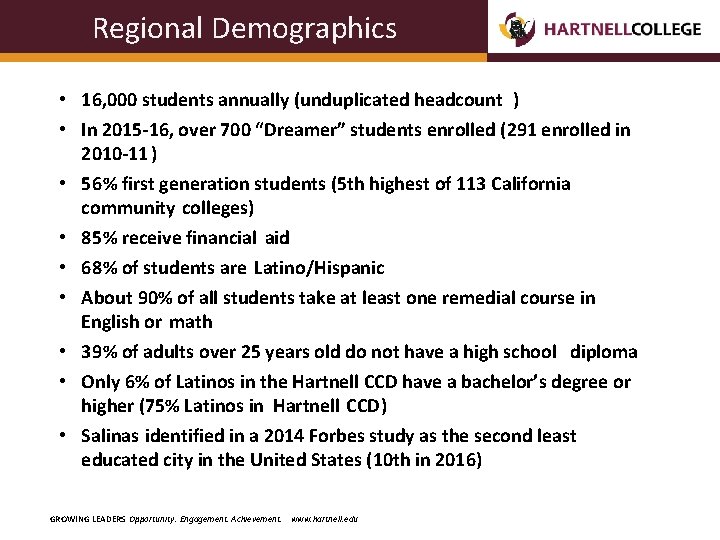 Regional Demographics • 16, 000 students annually (unduplicated headcount ) • In 2015 -16,