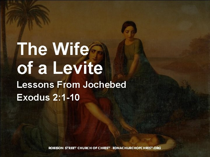 The Wife of a Levite Lessons From Jochebed Exodus 2: 1 -10 ROBISON STREET