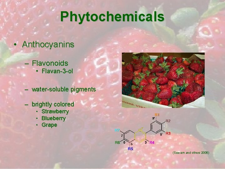 Phytochemicals • Anthocyanins – Flavonoids • Flavan-3 -ol – water-soluble pigments – brightly colored
