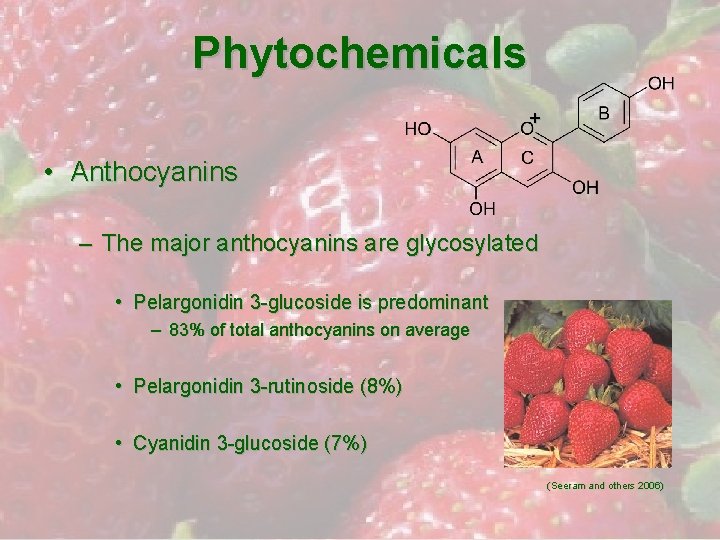 Phytochemicals + • Anthocyanins – The major anthocyanins are glycosylated • Pelargonidin 3 -glucoside