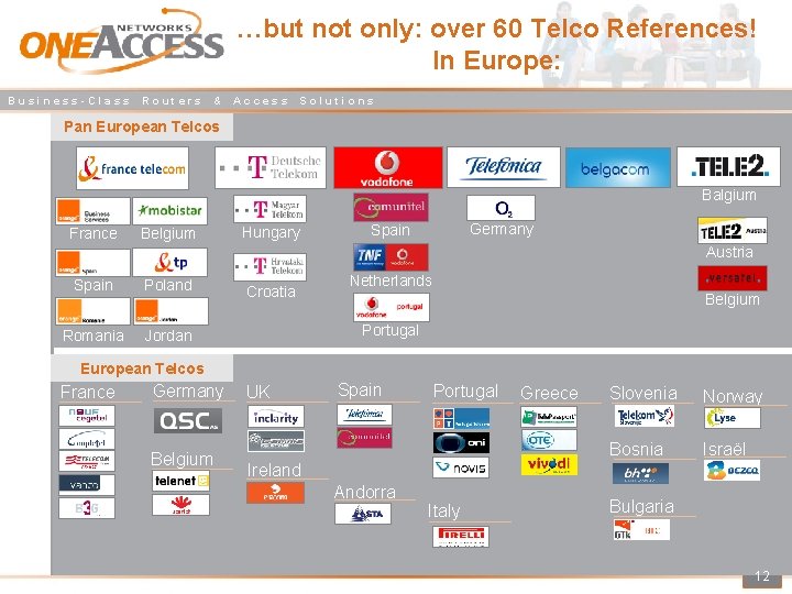 …but not only: over 60 Telco References! In Europe: Business-Class Routers & Access Solutions