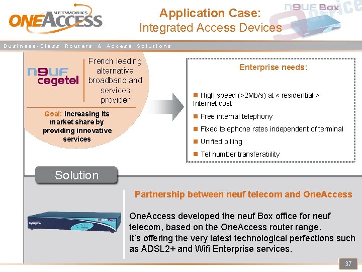 Application Case: Integrated Access Devices Business-Class Routers & Access Solutions French leading alternative broadband
