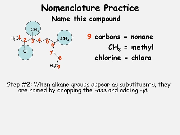 Nomenclature Practice Name this compound 1 2 3 4 5 6 7 8 9