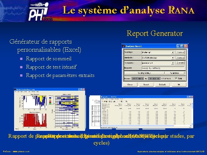 Le système d’analyse P RANA Report Generator Générateur de rapports personnalisables (Excel) n n