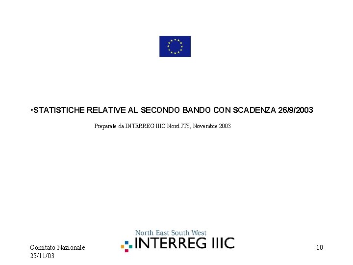  • STATISTICHE RELATIVE AL SECONDO BANDO CON SCADENZA 26/9/2003 Preparate da INTERREG IIIC