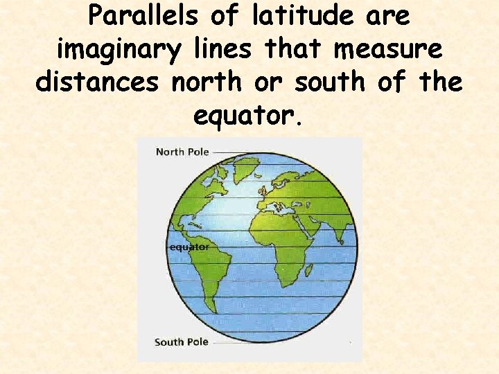 Parallels of latitude are imaginary lines that measure distances north or south of the