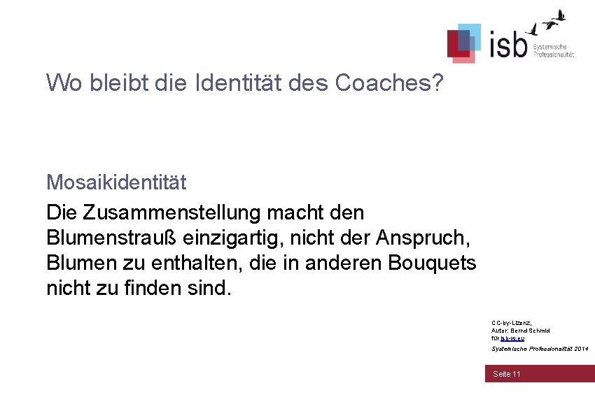 Wo bleibt die Identität des Coaches? Mosaikidentität Die Zusammenstellung macht den Blumenstrauß einzigartig, nicht