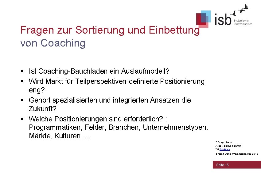 Fragen zur Sortierung und Einbettung von Coaching § Ist Coaching-Bauchladen ein Auslaufmodell? § Wird