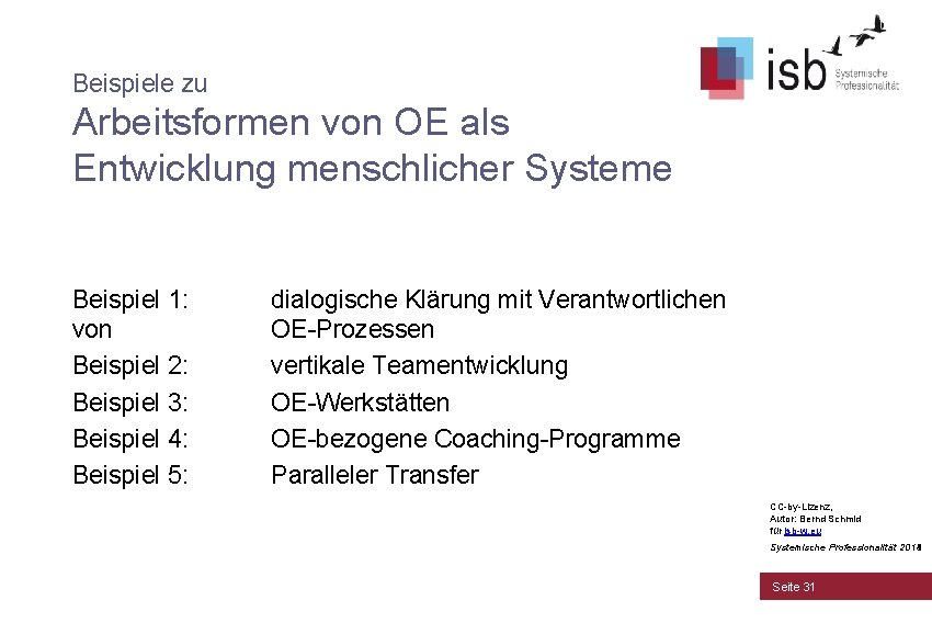 Beispiele zu Arbeitsformen von OE als Entwicklung menschlicher Systeme Beispiel 1: von Beispiel 2: