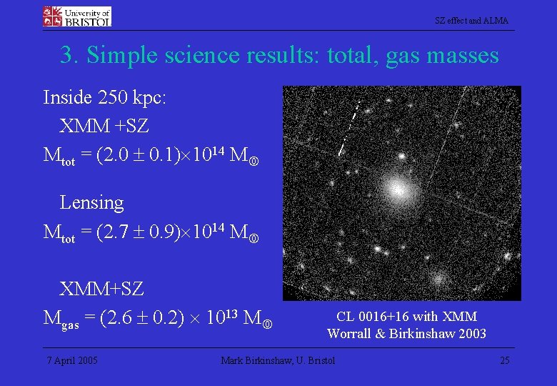 SZ effect and ALMA 3. Simple science results: total, gas masses Inside 250 kpc: