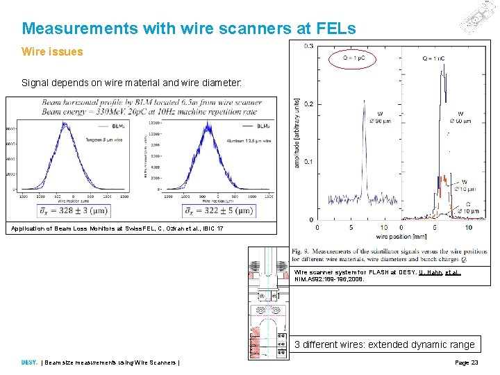 Measurements with wire scanners at FELs Wire issues Signal depends on wire material and