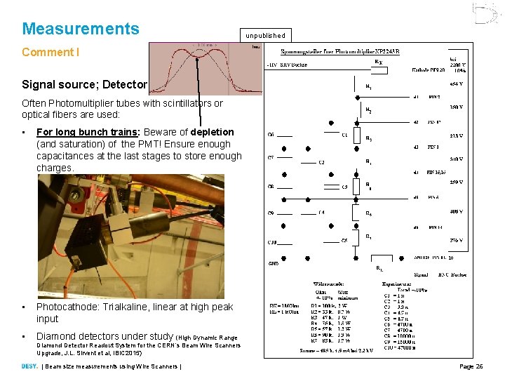 Measurements unpublished Comment I Signal source; Detector Often Photomultiplier tubes with scintillators or optical