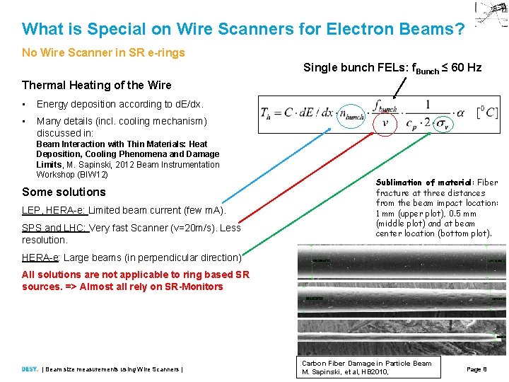 What is Special on Wire Scanners for Electron Beams? No Wire Scanner in SR