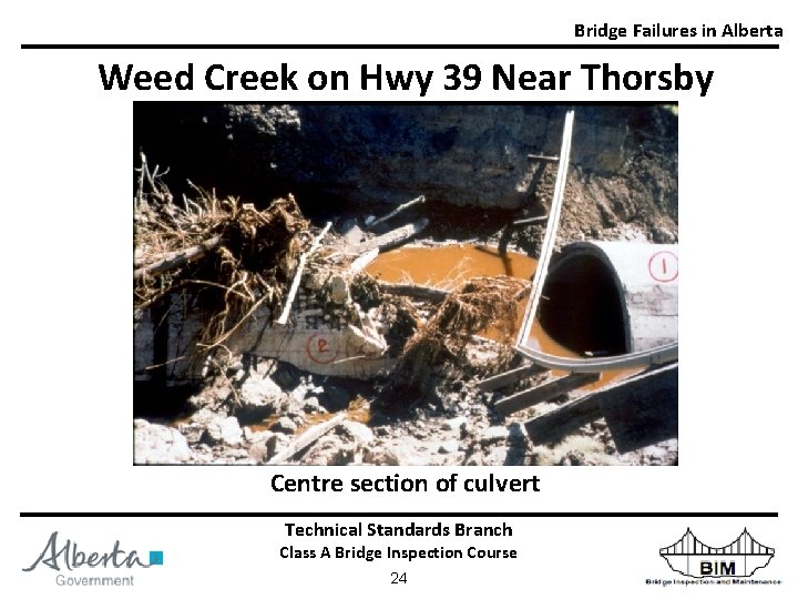 Bridge Failures in Alberta Weed Creek on Hwy 39 Near Thorsby Centre section of