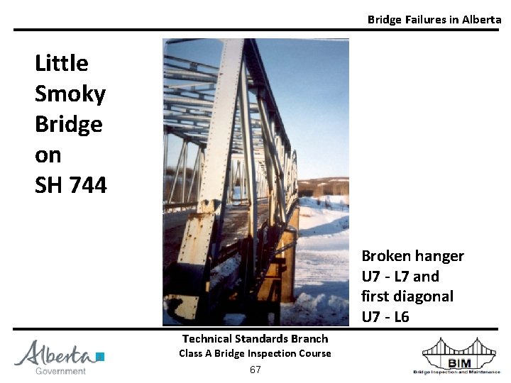 Bridge Failures in Alberta Little Smoky Bridge on SH 744 Broken hanger U 7