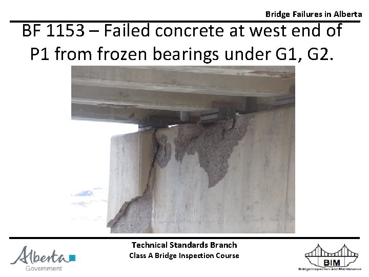 Bridge Failures in Alberta BF 1153 – Failed concrete at west end of P