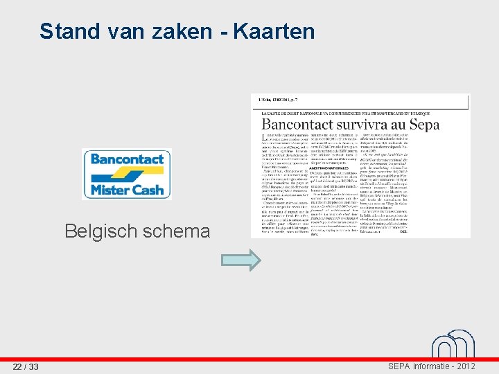 Stand van zaken - Kaarten Belgisch schema 22 / 33 will outlive SEPA informatie