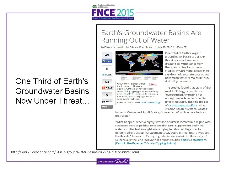 One Third of Earth’s Groundwater Basins Now Under Threat… http: //www. livescience. com/51483 -groundwater-basins-running-out-of-water.