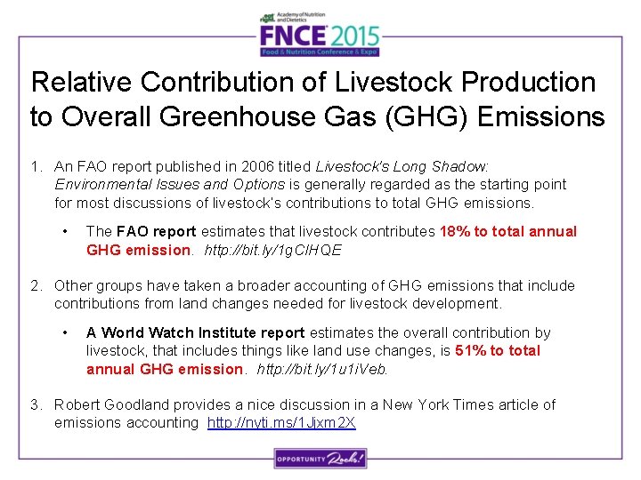 Relative Contribution of Livestock Production to Overall Greenhouse Gas (GHG) Emissions 1. An FAO